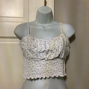Hollister Blue and White Floral Crop Top